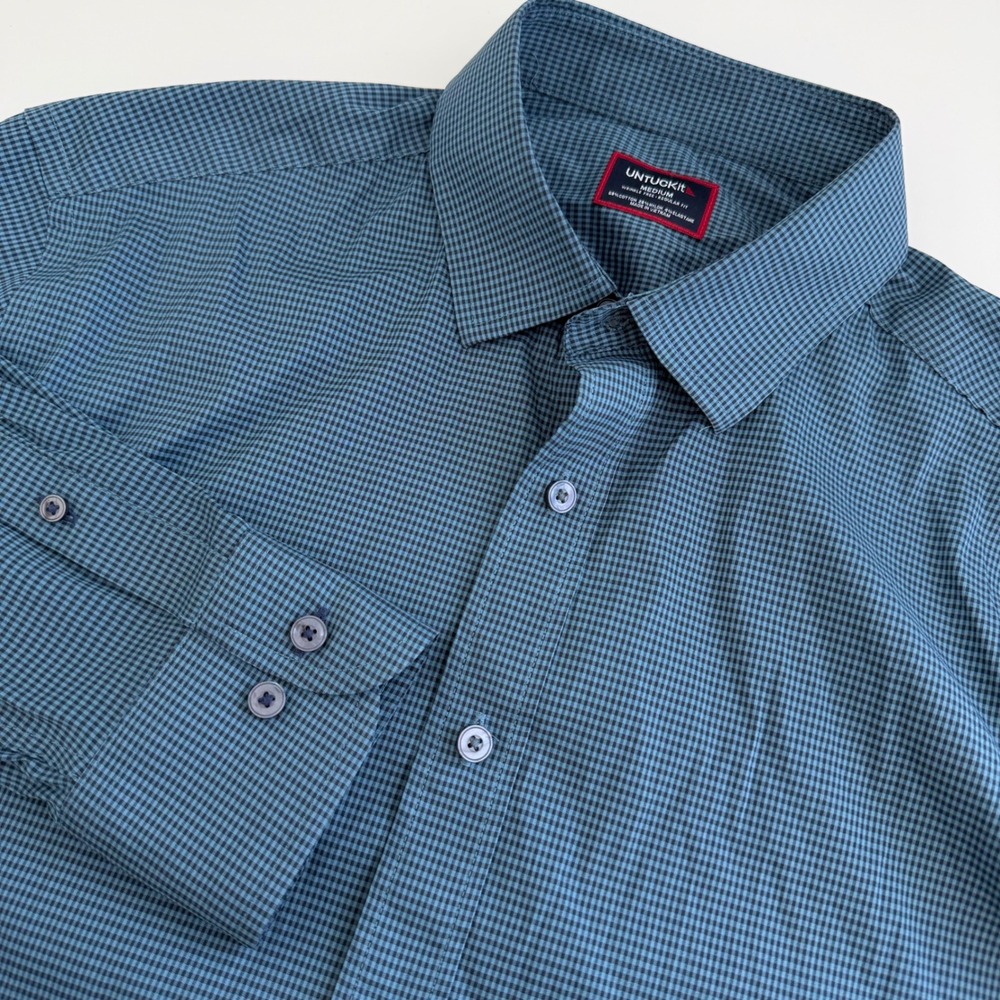 UNTUCKit Kleinwood Real Teal Plaid‎ Long Sleeve Button Down Men's Medium
